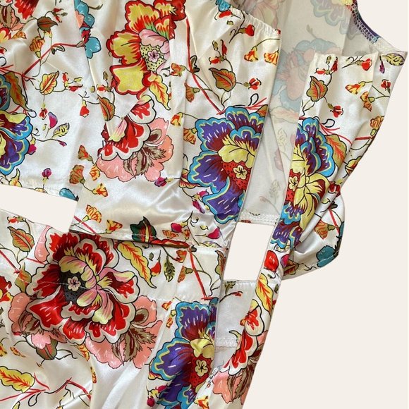 Womens Cut Out Mini Dress Large Cotton Flower Red Pink Floral Print No Stretchy - Picture 9 of 16